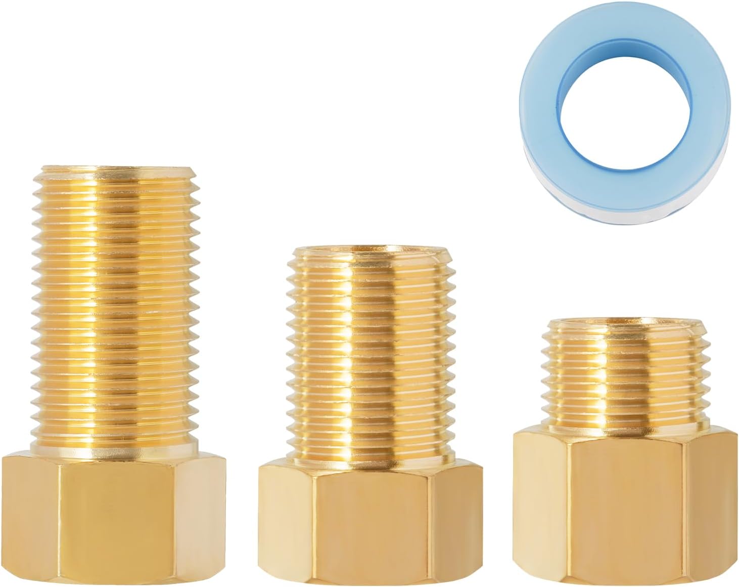 Sencico 1/2" Male × 1/2'' Female Brass Pipe Extension Adapter, 1/2 Inch Brass Nipple Pipe Extension Fittings for Tub Spout/Shower, 30MM/40MM/50MM Extension 1/2'' Pipe Fittings (3 Pack)