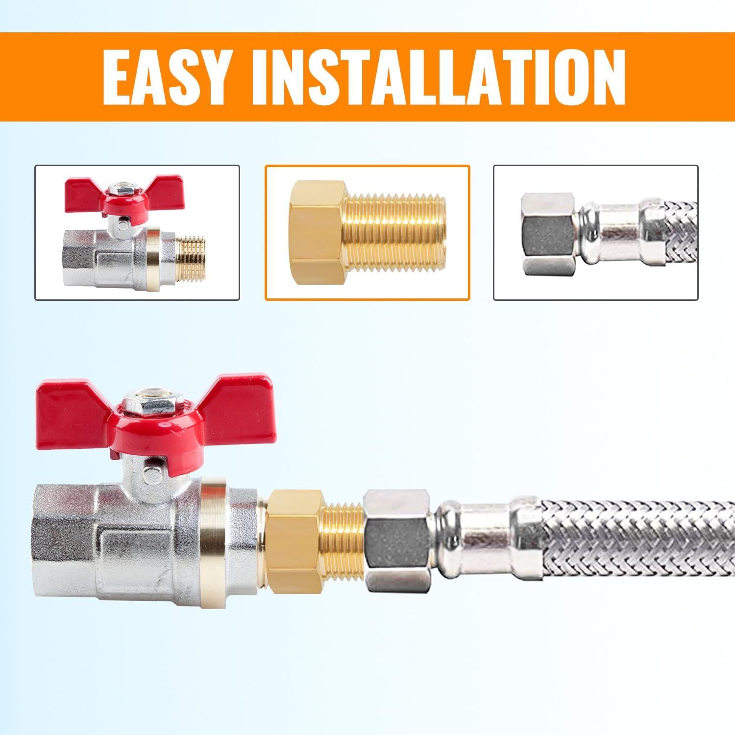 Sencico 1/2" Male × 1/2'' Female Brass Pipe Extension Adapter, 1/2 Inch Brass Nipple Pipe Extension Fittings for Tub Spout/Shower, 30MM/40MM/50MM Extension 1/2'' Pipe Fittings (3 Pack)