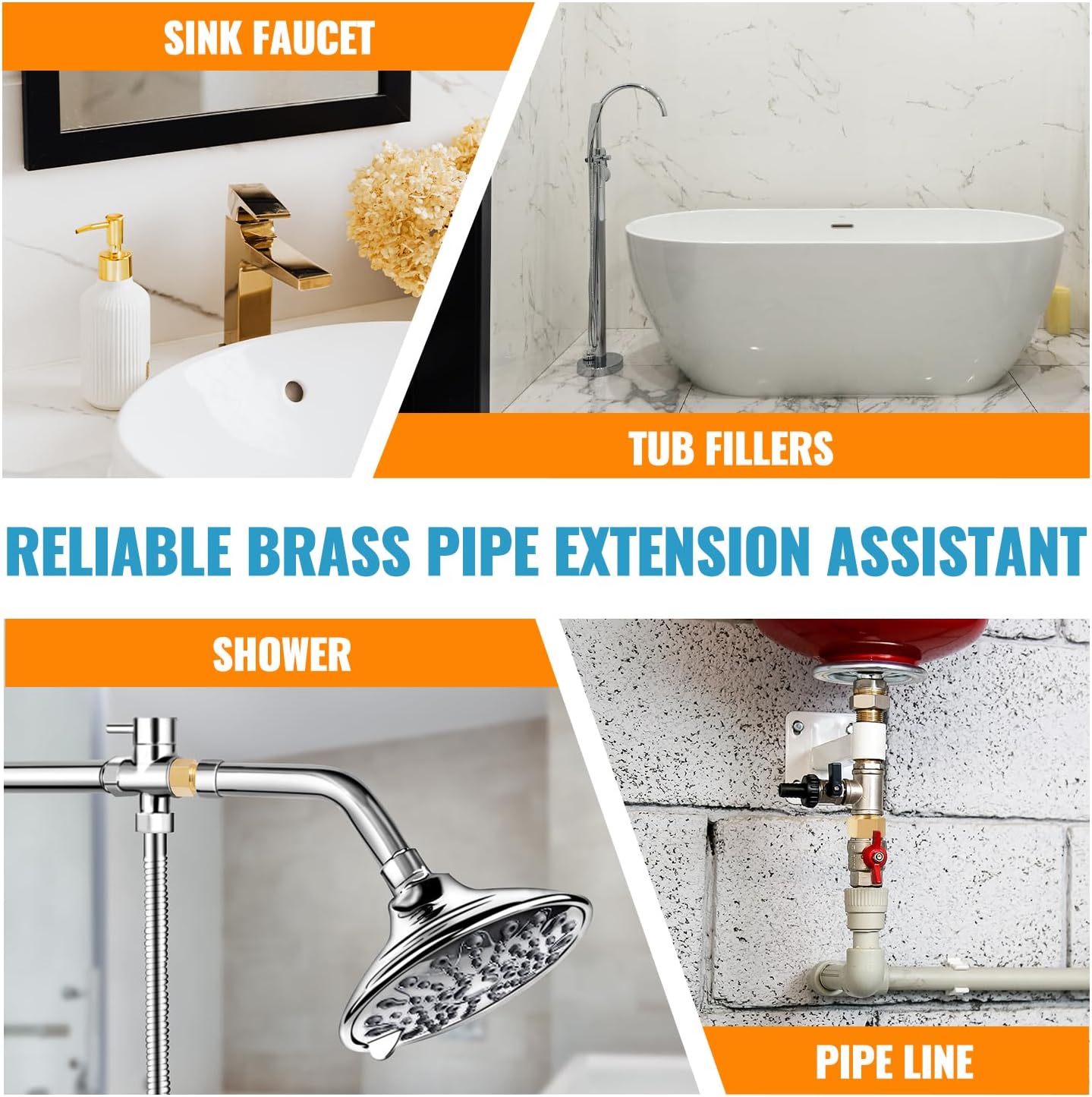Sencico 1/2" Male × 1/2'' Female Brass Pipe Extension Adapter, 1/2 Inch Brass Nipple Pipe Extension Fittings for Tub Spout/Shower, 30MM/40MM/50MM Extension 1/2'' Pipe Fittings (3 Pack)