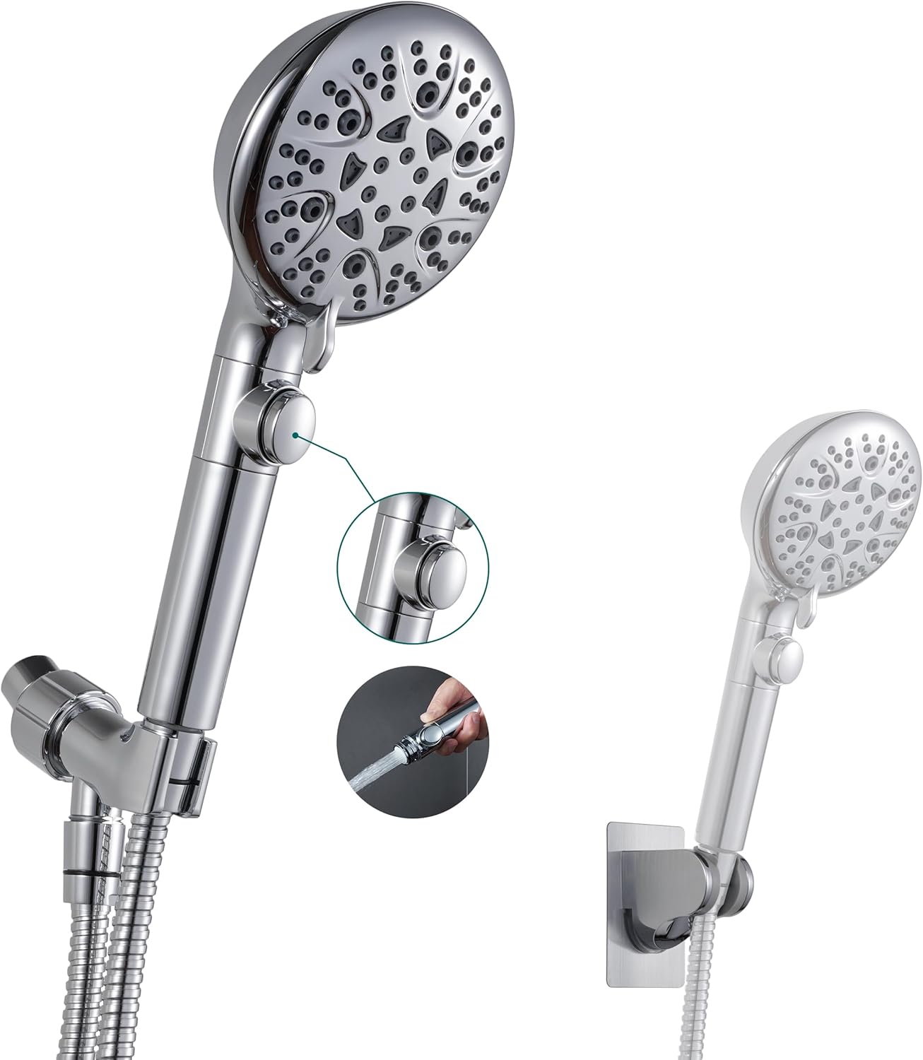 Sencico Handheld Shower Head with On Off Switch 8-Mode High Pressure Showerhead with 79 Inches Extra-long Stainless Steel Hose and Bracket PLUS Extra Low-Reach Adhesive Wall Mount