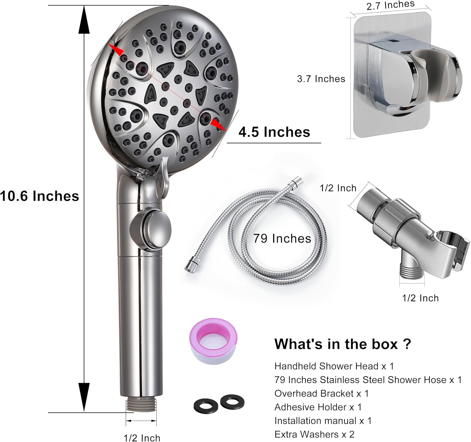 Sencico Handheld Shower Head with On Off Switch 8-Mode High Pressure Showerhead with 79 Inches Extra-long Stainless Steel Hose and Bracket PLUS Extra Low-Reach Adhesive Wall Mount