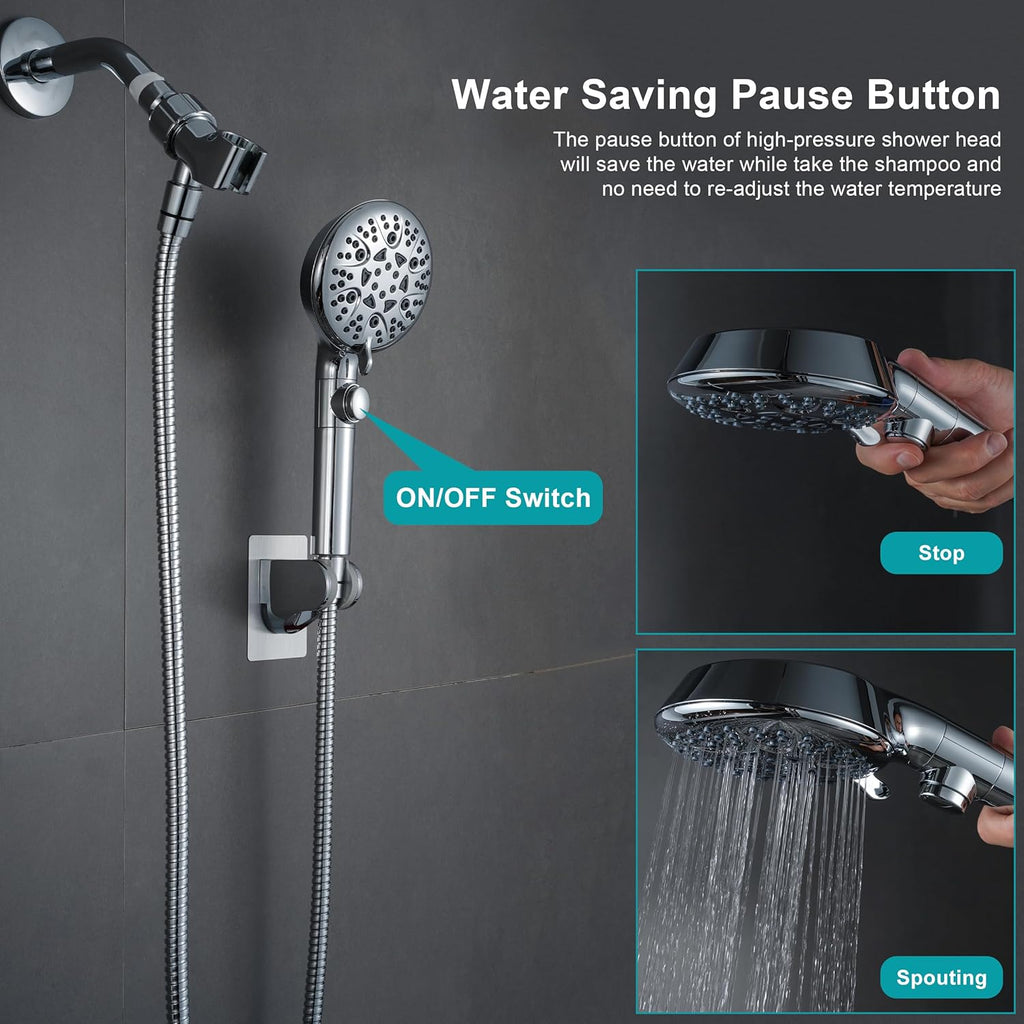 Sencico Handheld Shower Head with On Off Switch 8-Mode High Pressure Showerhead with 79 Inches Extra-long Stainless Steel Hose and Bracket PLUS Extra Low-Reach Adhesive Wall Mount