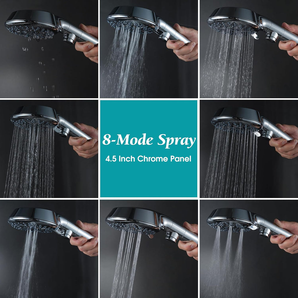 Sencico Handheld Shower Head with On Off Switch 8-Mode High Pressure Showerhead with 79 Inches Extra-long Stainless Steel Hose and Bracket PLUS Extra Low-Reach Adhesive Wall Mount