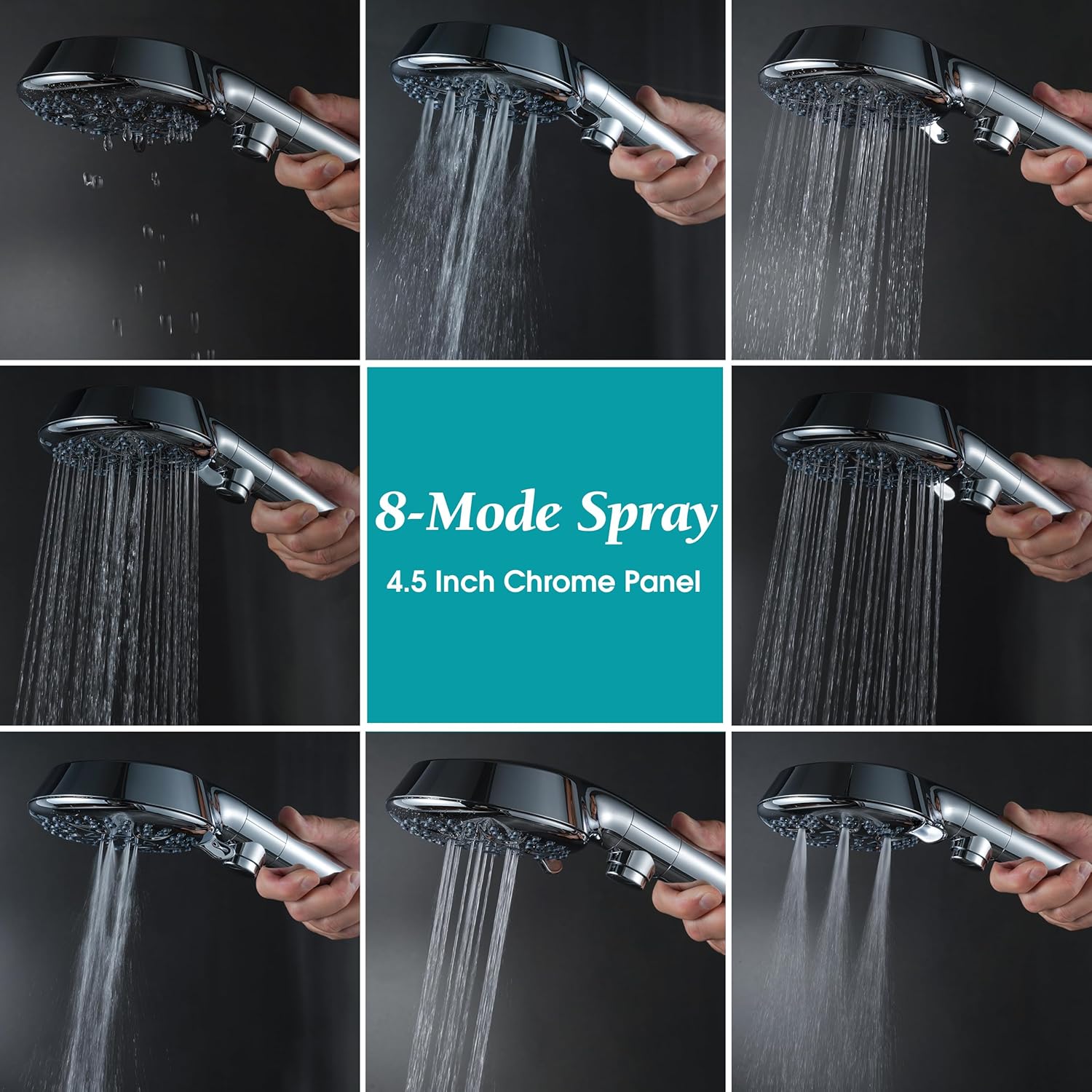 Sencico Handheld Shower Head with On Off Switch 8-Mode High Pressure Showerhead with 79 Inches Extra-long Stainless Steel Hose and Bracket PLUS Extra Low-Reach Adhesive Wall Mount