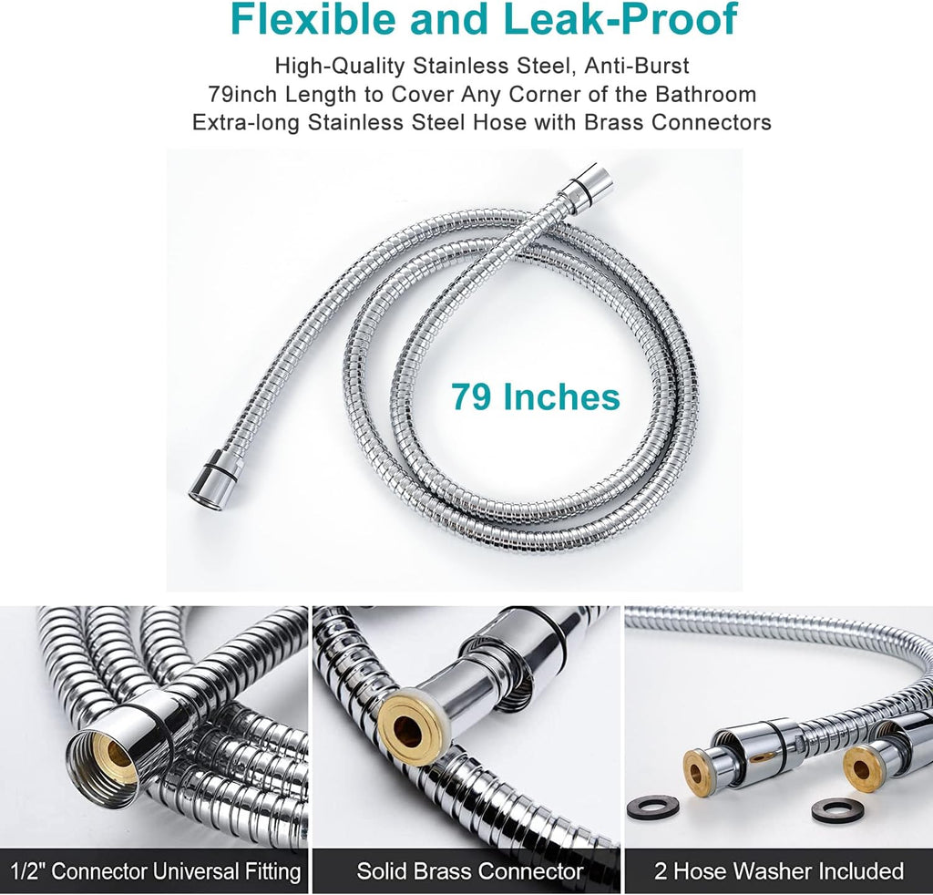Sencico Handheld Shower Head with On Off Switch 8-Mode High Pressure Showerhead with 79 Inches Extra-long Stainless Steel Hose and Bracket PLUS Extra Low-Reach Adhesive Wall Mount