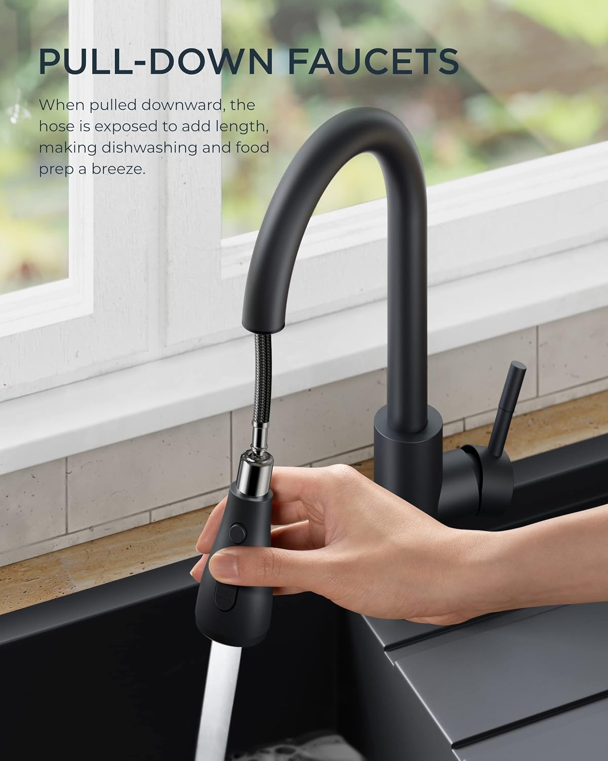 Sencico Black Kitchen Faucets with Pull Down Sprayer, High Arc Single Handle Stainless Steel Commercial Kitchen Faucet 1 or 3 Hole Sink Faucet for Farmhouse Camper Laundry Rv Bar